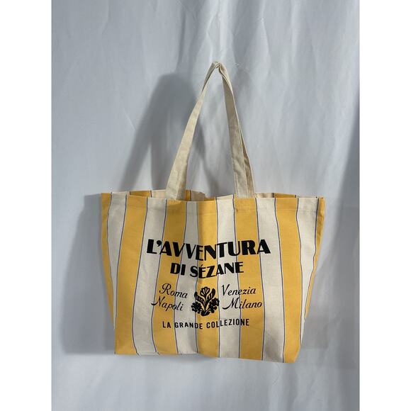S�zane 'L'Avventura' Yellow Canvas Cotton Tote Bag - Picture 2 of 4